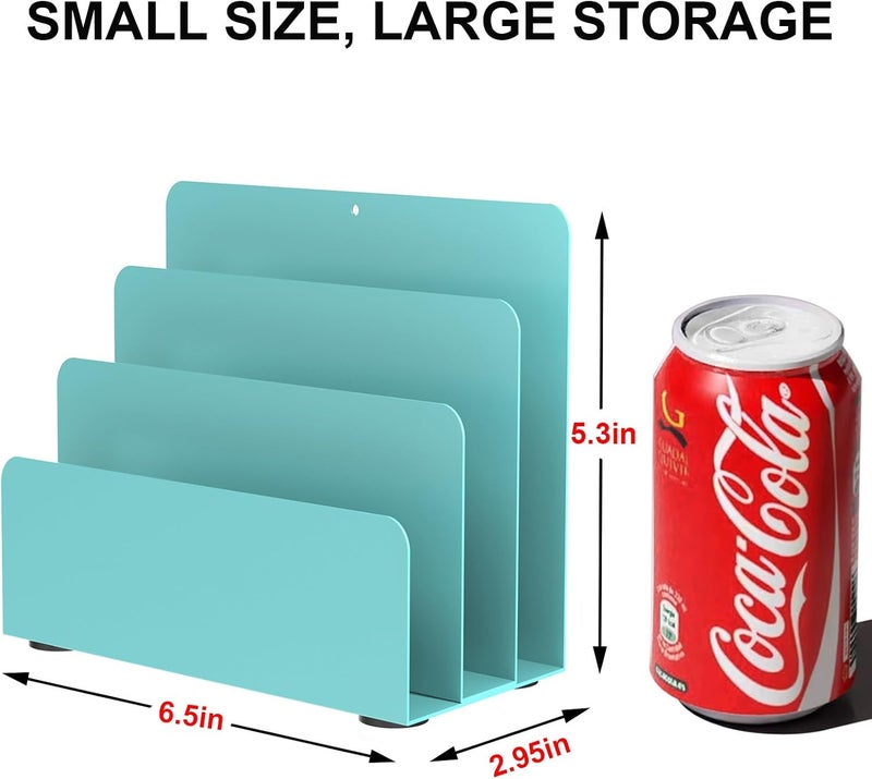 OUTIOE Mail Organizer Countertop, Small Desk File Organizer, Metal File Holder - Essential Workspace Organizers for Office Desk, Home Office (Blue) - Image 3